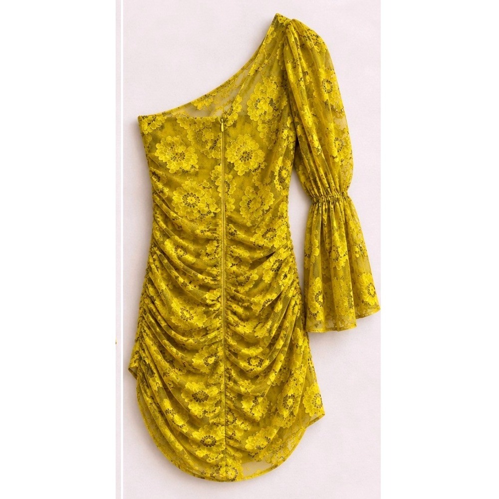 For Love & Lemons NWT Floral Lace One Shoulder Ruched Mini Dress Small - Picture 2 of 6